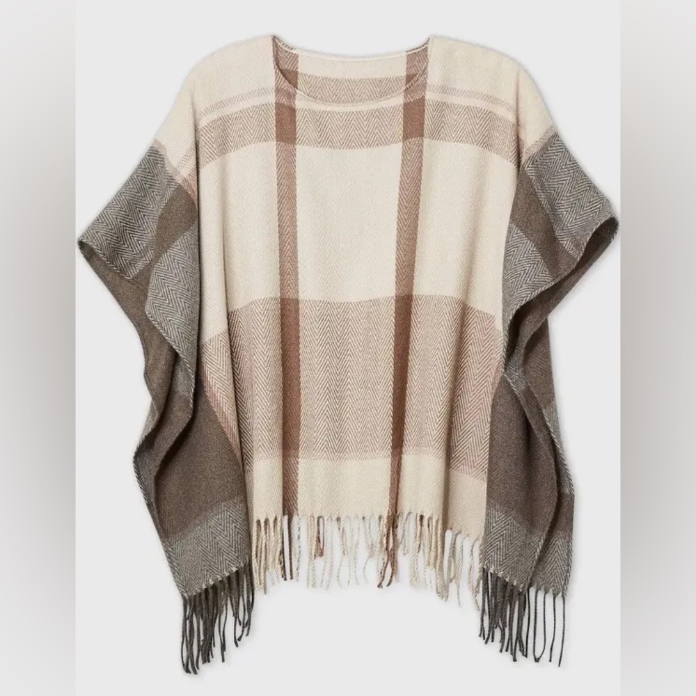 Universal Thread plaid fringe poncho